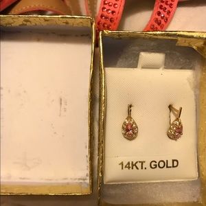 14 kt diamond and pink sapphire earrings